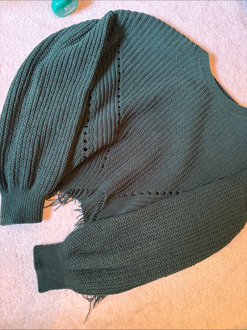 NOBO Dark Green Knit Crewneck Sweater with Subtle Eyelet Detail